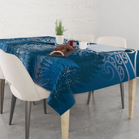 Aotearoa Maori Koru Curves Tablecloth Silver Ferns - Navy Blue LT7 - Polynesian Pride