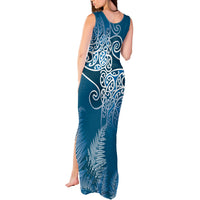 Aotearoa Maori Koru Curves Tank Maxi Dress Silver Ferns - Navy Blue LT7 - Polynesian Pride