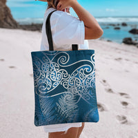 Aotearoa Maori Koru Curves Tote Bag Silver Ferns - Navy Blue LT7 - Polynesian Pride