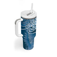 Aotearoa Maori Koru Curves Tumbler With Handle Silver Ferns - Navy Blue LT7 - Polynesian Pride