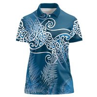 Aotearoa Maori Koru Curves Women Polo Shirt Silver Ferns - Navy Blue LT7 Female Navy Blue - Polynesian Pride
