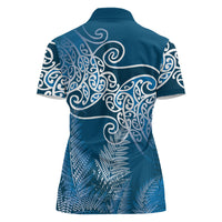 Aotearoa Maori Koru Curves Women Polo Shirt Silver Ferns - Navy Blue LT7 - Polynesian Pride