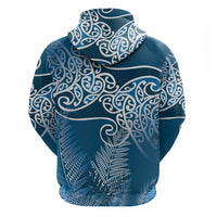 Aotearoa Maori Koru Curves Zip Hoodie Silver Ferns - Navy Blue LT7 - Polynesian Pride