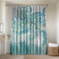 Aotearoa Maori Koru Curves Bathroom Set Mossy Paua Shell LT7 Shower Curtain Only Green - Polynesian Pride