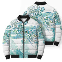 Aotearoa Maori Koru Curves Bomber Puffer Jacket Mossy Paua Shell LT7 - Polynesian Pride