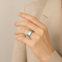 Aotearoa Maori Koru Curves Classic Ring Mossy Paua Shell LT7 - Polynesian Pride