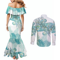 Aotearoa Maori Koru Curves Couples Matching Mermaid Dress and Long Sleeve Button Shirt Mossy Paua Shell LT7 - Polynesian Pride