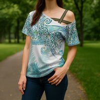 Aotearoa Maori Koru Curves Cross Shoulder Shirt Mossy Paua Shell LT7 - Polynesian Pride