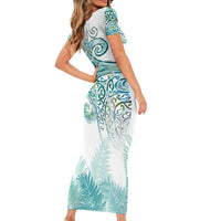 Aotearoa Maori Koru Curves Family Matching Short Sleeve Bodycon Dress and Hawaiian Shirt Mossy Paua Shell