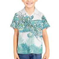 Aotearoa Maori Koru Curves Family Matching Short Sleeve Bodycon Dress and Hawaiian Shirt Mossy Paua Shell