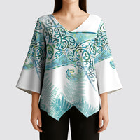 Aotearoa Maori Koru Curves Kimono Sleeve Blouse Mossy Paua Shell LT7 - Polynesian Pride
