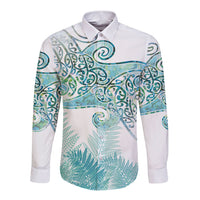 Aotearoa Maori Koru Curves Long Sleeve Button Shirt Mossy Paua Shell LT7 Unisex Green - Polynesian Pride