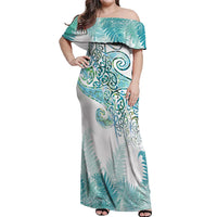 Aotearoa Maori Koru Curves Off Shoulder Maxi Dress Mossy Paua Shell LT7 Women Green - Polynesian Pride