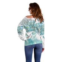 Aotearoa Maori Koru Curves Off Shoulder Sweater Mossy Paua Shell LT7 - Polynesian Pride