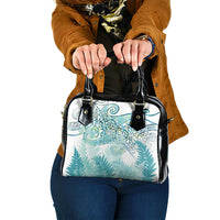 Aotearoa Maori Koru Curves Shoulder Handbag Mossy Paua Shell