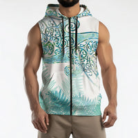 Aotearoa Maori Koru Curves Sleeveless Zip Hoodie Mossy Paua Shell LT7 - Polynesian Pride