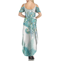 Aotearoa Maori Koru Curves Summer Maxi Dress Mossy Paua Shell LT7 - Polynesian Pride