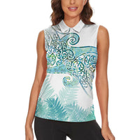 Aotearoa Maori Koru Curves Women Sleeveless Polo Shirt Mossy Paua Shell LT7 - Polynesian Pride