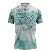 Aotearoa Maori Koru Curves Zipper Polo Shirt Mossy Paua Shell LT7 Green - Polynesian Pride