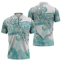 Aotearoa Maori Koru Curves Zipper Polo Shirt Mossy Paua Shell LT7 - Polynesian Pride