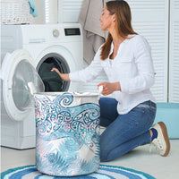 Aotearoa Maori Koru Curves Laundry Basket Aqua Paua Shell LT7 - Polynesian Pride