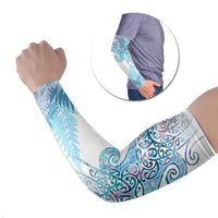 Aotearoa Maori Koru Curves Arm Sleeves Aqua Paua Shell LT7 Set of 2 Blue - Polynesian Pride