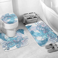 Aotearoa Maori Koru Curves Bathroom Set Aqua Paua Shell LT7 Mat Set Only (3 pcs) One Size Blue - Polynesian Pride