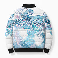 Aotearoa Maori Koru Curves Bomber Puffer Jacket Aqua Paua Shell LT7 - Polynesian Pride