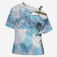 Aotearoa Maori Koru Curves Cross Shoulder Shirt Aqua Paua Shell LT7 Female Blue - Polynesian Pride