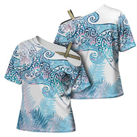 Aotearoa Maori Koru Curves Cross Shoulder Shirt Aqua Paua Shell LT7 - Polynesian Pride