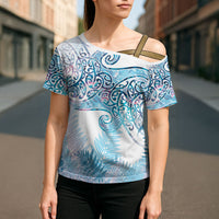 Aotearoa Maori Koru Curves Cross Shoulder Shirt Aqua Paua Shell LT7 - Polynesian Pride