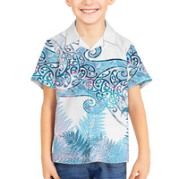 Aotearoa Maori Koru Curves Family Matching Off Shoulder Short Dress and Hawaiian Shirt Aqua Paua Shell