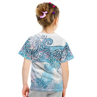 Aotearoa Maori Koru Curves Kid T Shirt Aqua Paua Shell LT7 - Polynesian Pride