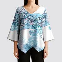 Aotearoa Maori Koru Curves Kimono Sleeve Blouse Aqua Paua Shell LT7 - Polynesian Pride