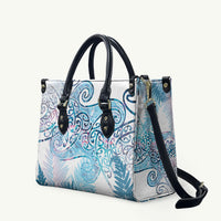 Aotearoa Maori Koru Curves Leather Bag Aqua Paua Shell LT7 Blue - Polynesian Pride