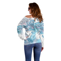 Aotearoa Maori Koru Curves Off Shoulder Sweater Aqua Paua Shell LT7 - Polynesian Pride