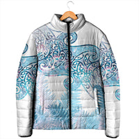 Aotearoa Maori Koru Curves Padded Jacket Aqua Paua Shell LT7 - Polynesian Pride