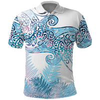 Aotearoa Maori Koru Curves Polo Shirt Aqua Paua Shell LT7 Blue - Polynesian Pride