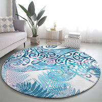 Aotearoa Maori Koru Curves Round Carpet Aqua Paua Shell LT7 - Polynesian Pride