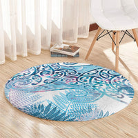 Aotearoa Maori Koru Curves Round Carpet Aqua Paua Shell LT7 - Polynesian Pride