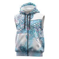 Aotearoa Maori Koru Curves Sleeveless Zip Hoodie Aqua Paua Shell LT7 Blue - Polynesian Pride