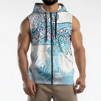 Aotearoa Maori Koru Curves Sleeveless Zip Hoodie Aqua Paua Shell LT7 - Polynesian Pride