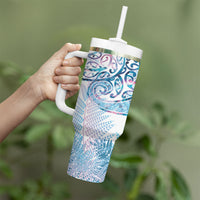 Aotearoa Maori Koru Curves Tumbler With Handle Aqua Paua Shell LT7 - Polynesian Pride