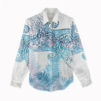 Aotearoa Maori Koru Curves Women Casual Shirt Aqua Paua Shell LT7 - Polynesian Pride