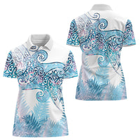 Aotearoa Maori Koru Curves Women Polo Shirt Aqua Paua Shell LT7 - Polynesian Pride