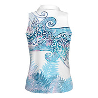 Aotearoa Maori Koru Curves Women Sleeveless Polo Shirt Aqua Paua Shell LT7 - Polynesian Pride