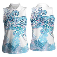 Aotearoa Maori Koru Curves Women Sleeveless Polo Shirt Aqua Paua Shell LT7 - Polynesian Pride