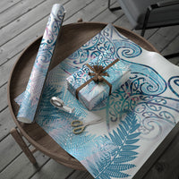 Aotearoa Maori Koru Curves Wrapping Paper Aqua Paua Shell LT7 - Polynesian Pride