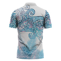 Aotearoa Maori Koru Curves Zipper Polo Shirt Aqua Paua Shell LT7 - Polynesian Pride