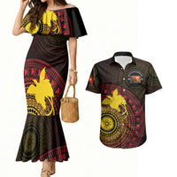 Papua New Guinea Independence Personalized Couples Matching Mermaid Dress and Hawaiian Shirt Tapa Circle LT7 Black - Polynesian Pride